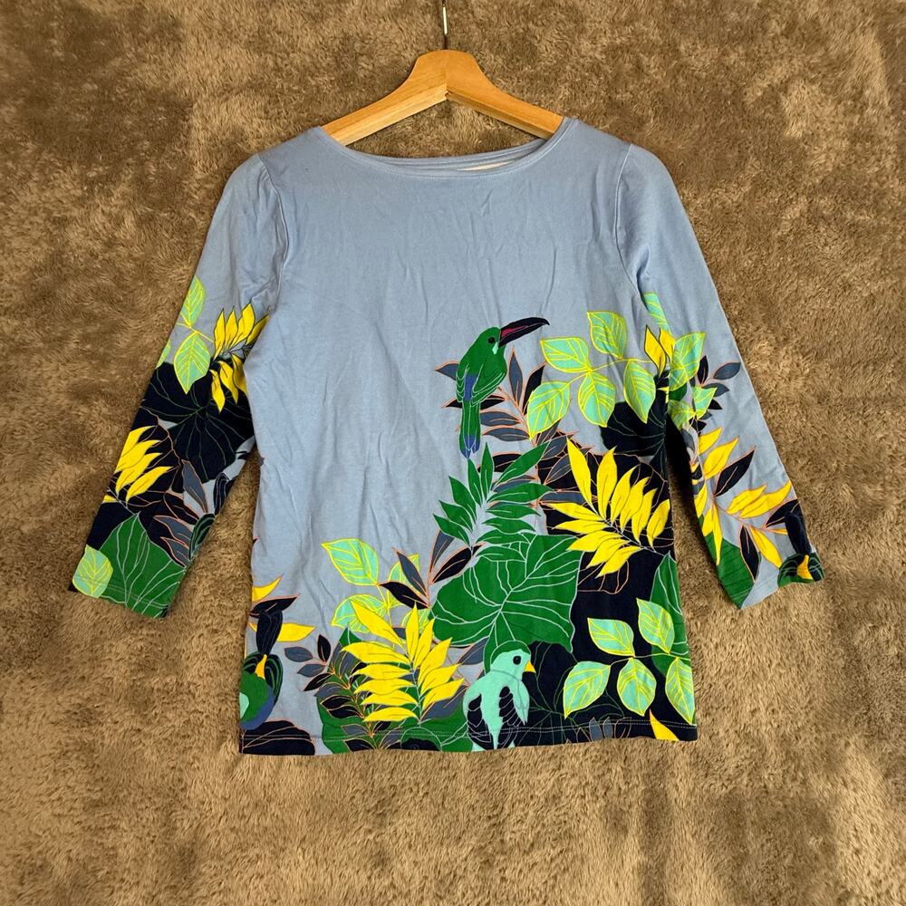 Talbots Tee 3/4 Sleeve Bright Floral Tropical T Shirt Top SP PS Small Petite